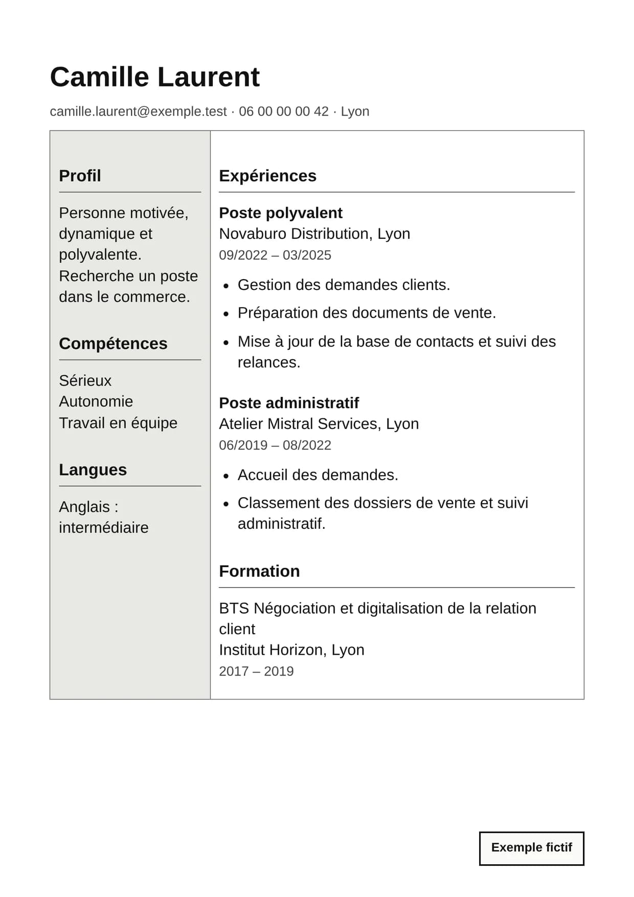 Exemple fictif de CV avant optimisation
